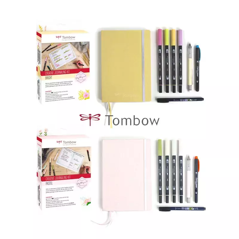 Tombow BUJO-SET1 Creative Journaling Kit Pastel, Notebook + 7